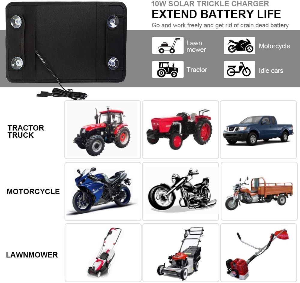 12 Volt 10 Watt Solar Car Battery Charger & Maintainer with Alligator Clip Adapter U771862