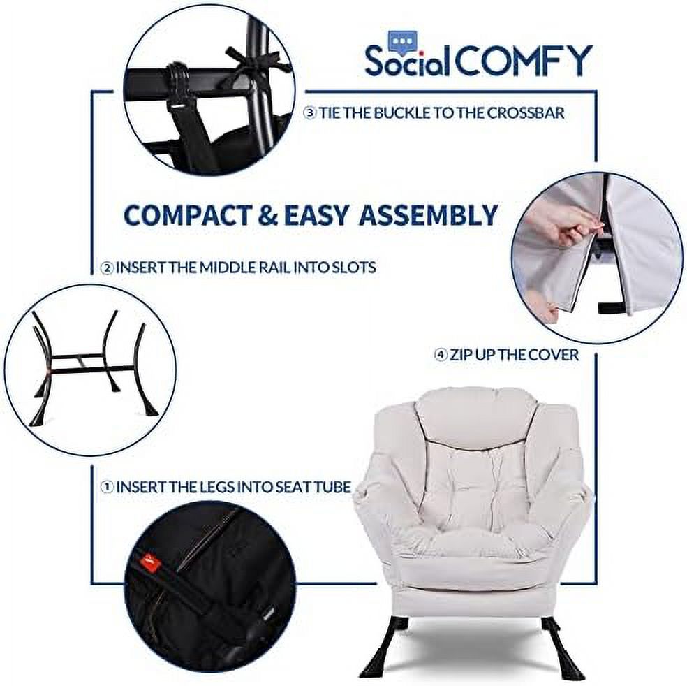 Modern Lazy Chair with Ottoman Steel Frame Lounge Chair Set with Footstool Armrests Side Pocket O97758