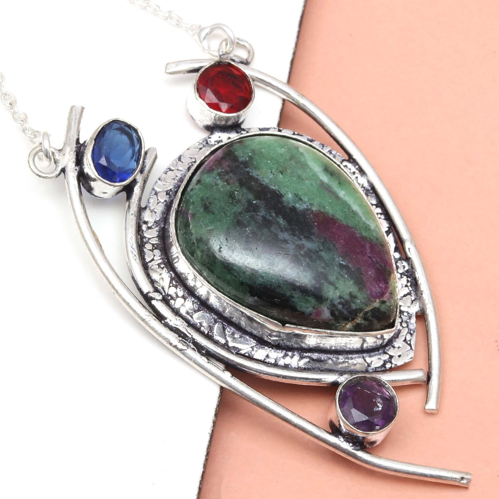 Ruby Zoisite 925 Silver Necklace 20 in M93231