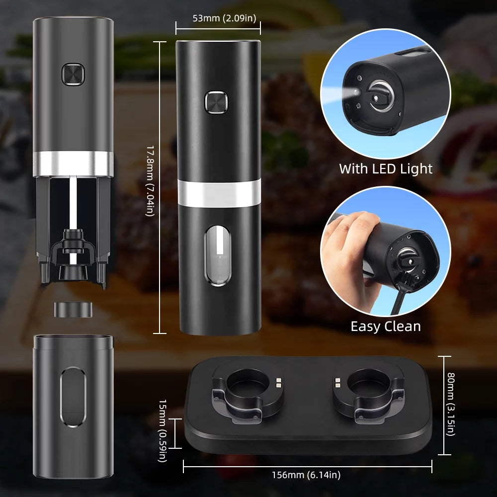 Set of 2 Rechargeable Electric Salt and Pepper Grinder with Adjustable Coarseness Q9731