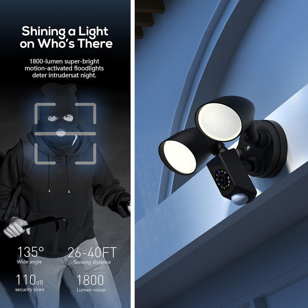 Smart Floodlight Camera with Motion Sensor Outdoor, 1080p HD, 2-Way Talk, IP65 Waterproof L263