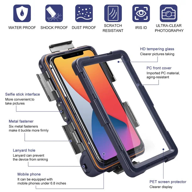 Waterproof Protective Case for Phones Up to 6.9 Inch with Lanyard F450