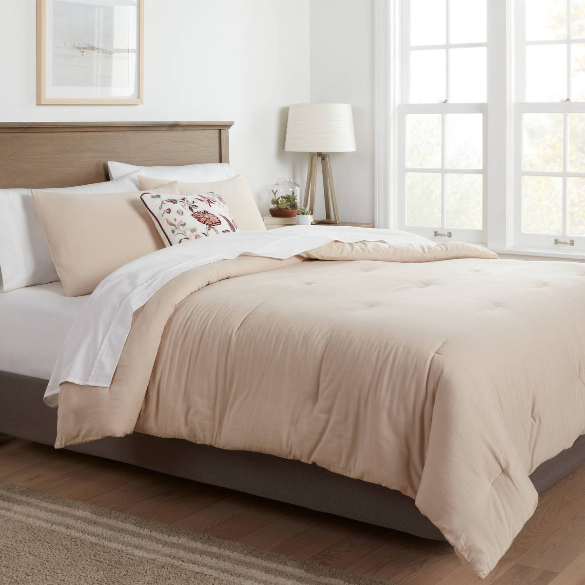 Khaki Washed Cotton Sateen Comforter and Sham Set M3471