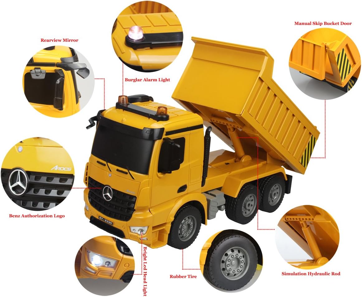 1/20 Scale 6 Channel RC Dump Truck Construction Vehicle Toy, Pack of 2 C100236