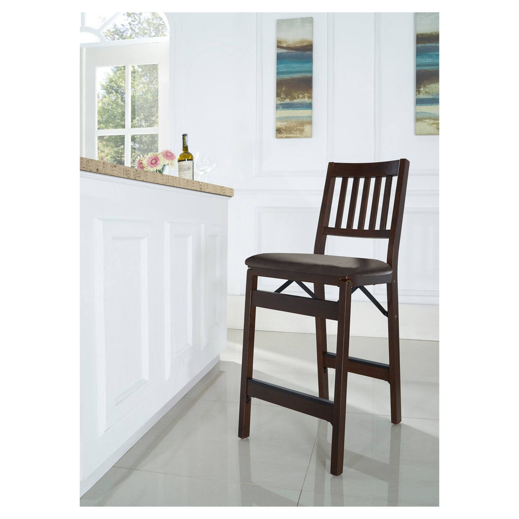 Espresso Bonded Leather Folding Counter Height Stools Set of 2 D187215