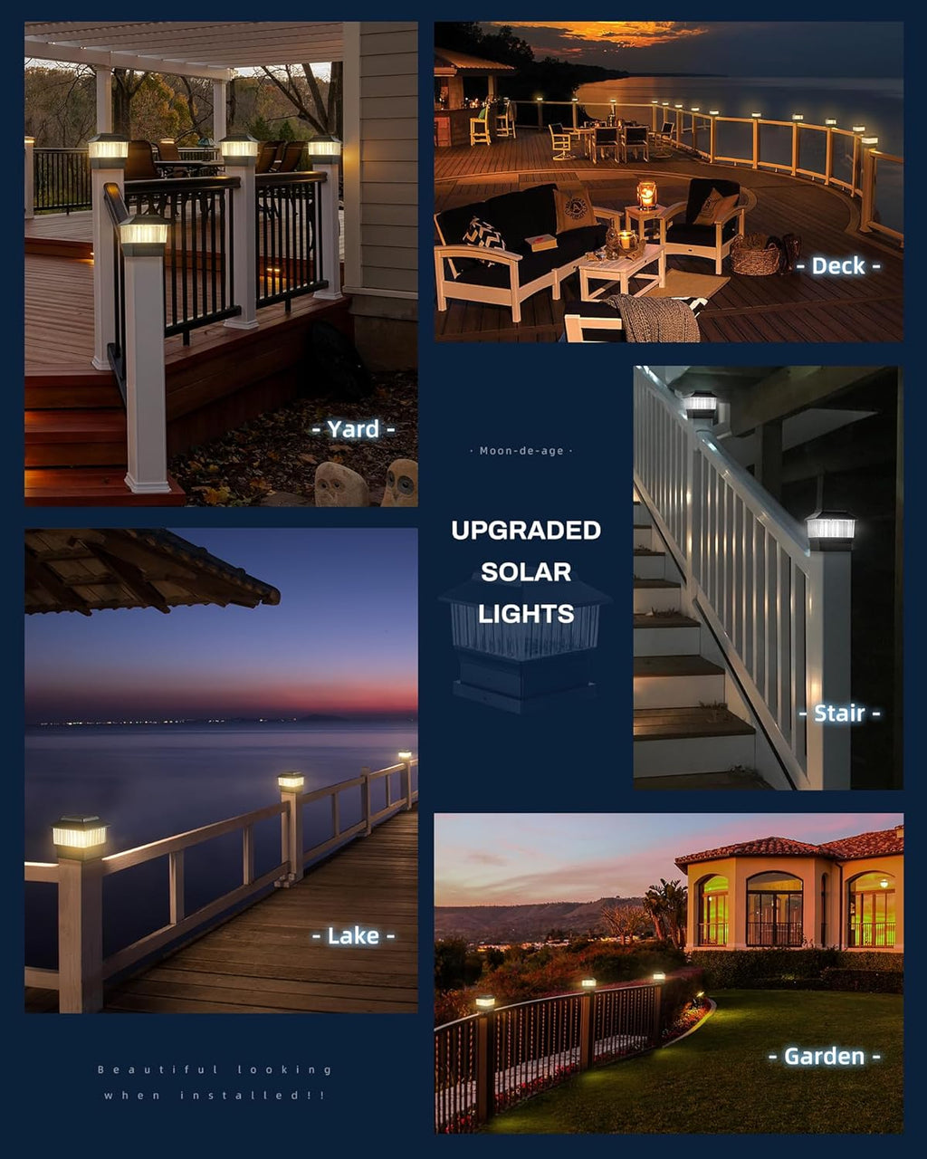 50 Lumen 3 Modes Solar Post Lights (1 Pack) and RGB & Warm Solar Post Cap Lights (1 Pack) R79796