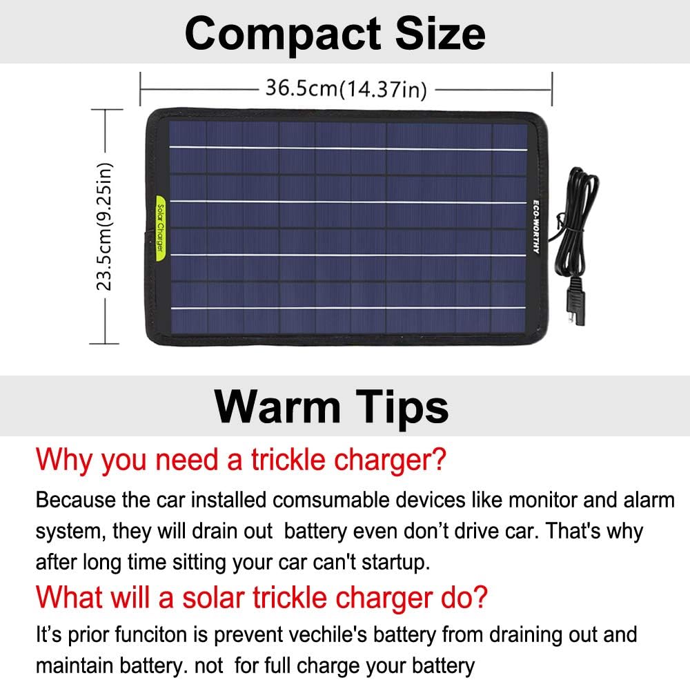 12 Volt 10 Watt Solar Car Battery Charger & Maintainer with Alligator Clip Adapter U771862