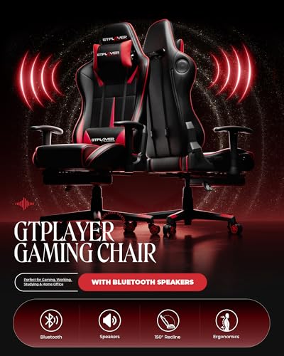 Black-Red Gaming Chair with Speakers and Footrest N833997