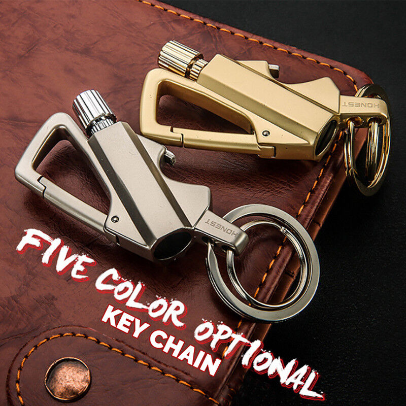 Metal Carabiner Bottle Opener Keychain Flint Fire Starter F94543