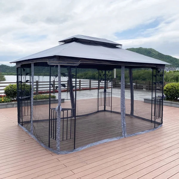 Gray Patio Gazebo Canopy Tent With Mosquito Net P1810