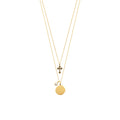 18K Gold Plated Double Necklace with Cubic Zirconia and Black Cross D294