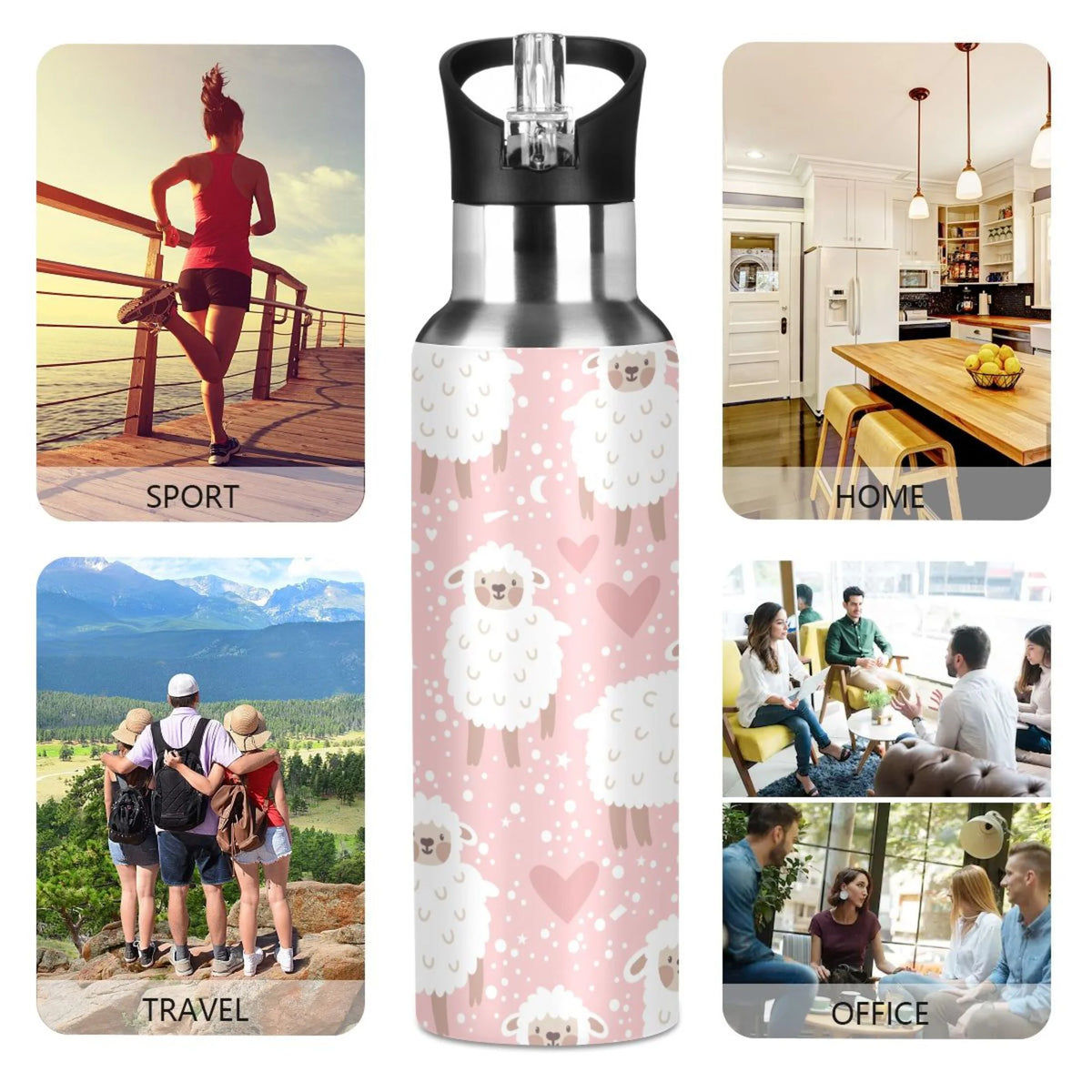 Pink Stainless Steel Insulated Water Bottle with Straw Lid J535444