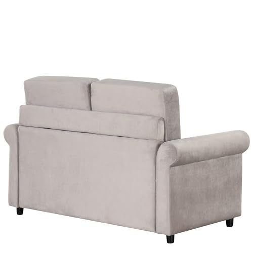 Grey Velvet Convertible Sofa Bed with Memory Foam Mattress Q99967