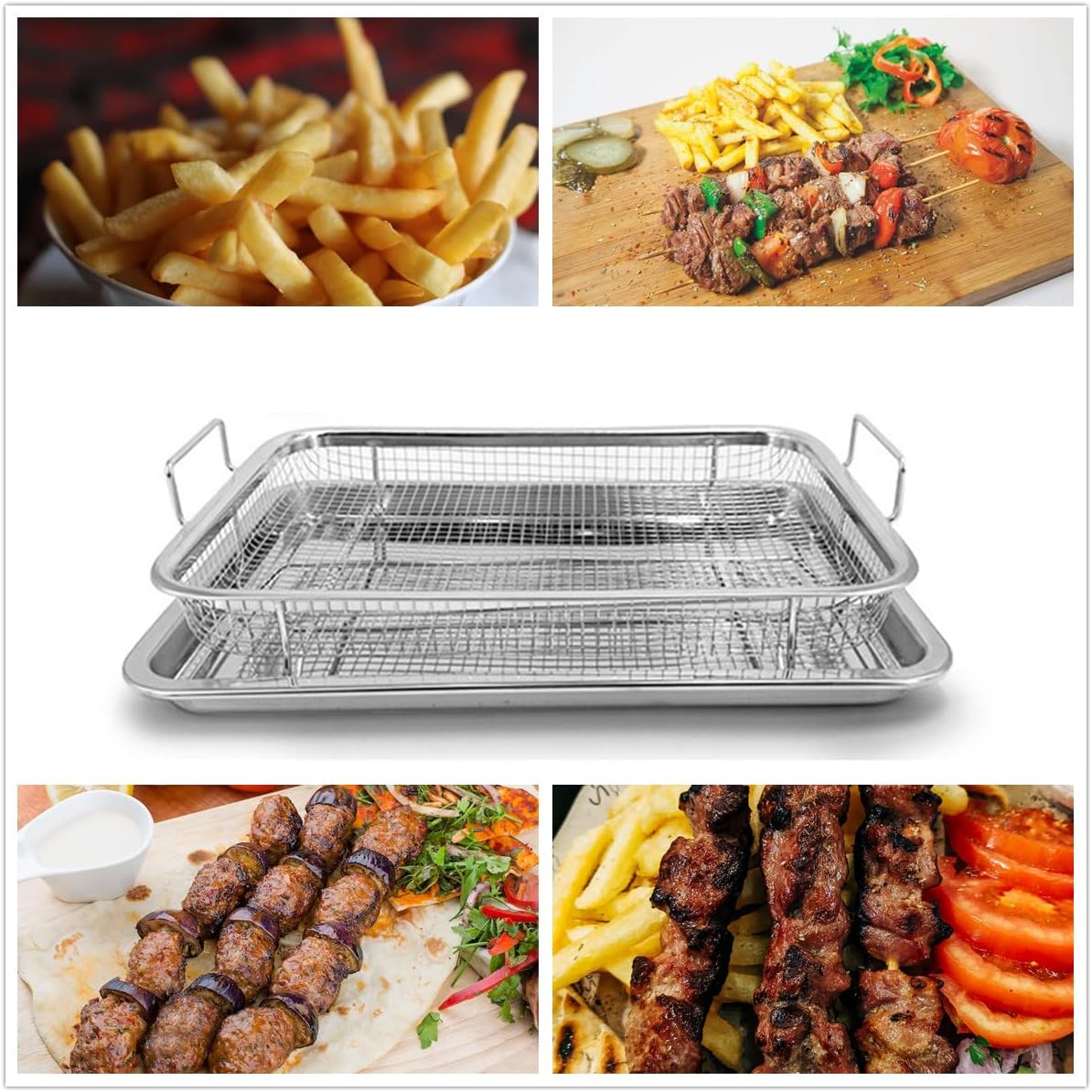 Stainless Steel Air Fryer Basket Set with Crisper Tray and Pan Tray B188037