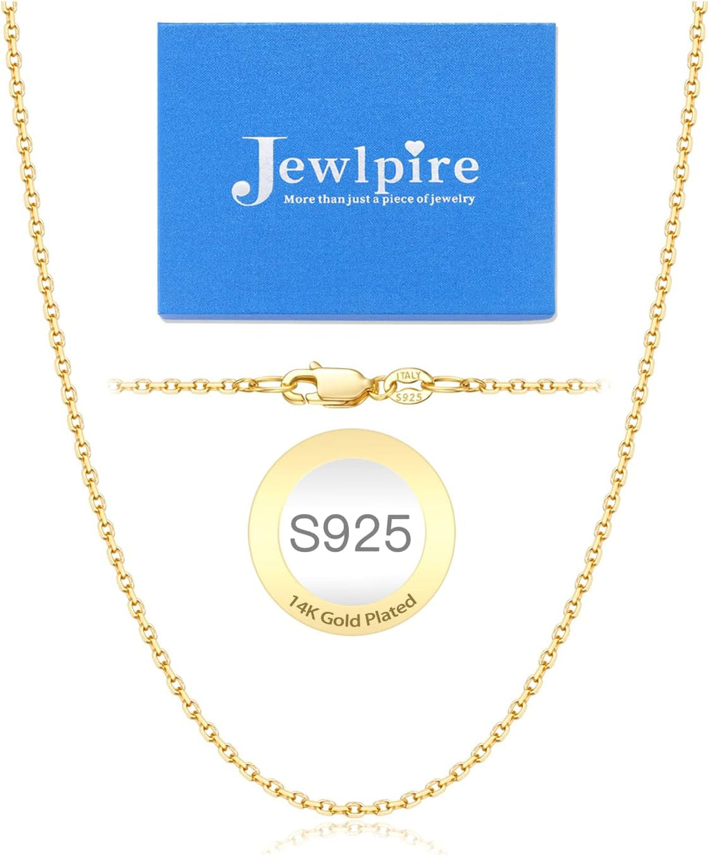 Italian 14K Real Gold Over 925 Sterling Silver Cable Chain Necklace 1.1mm 1.3mm 14 16 18 20 22 24 26 Inch T91312
