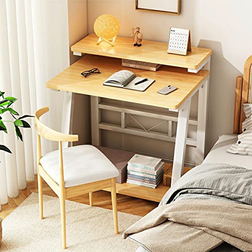 30 Inch Oak Computer Desk with Monitor Stand and Storage Shelves Q62838