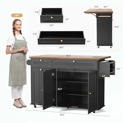 60" Kitchen Island with Power Outlet & Drop Leaf Q383030