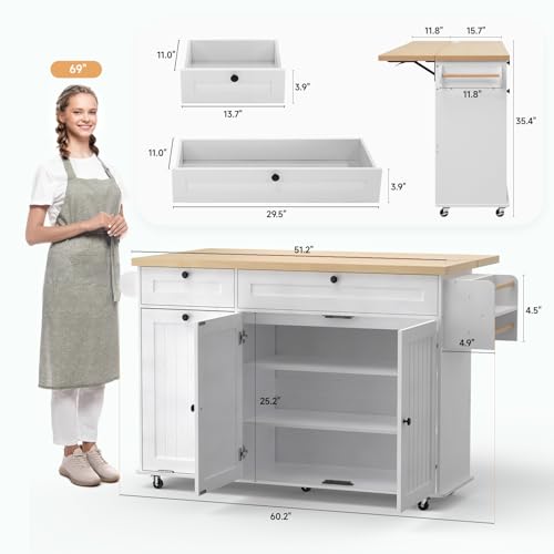 60" Kitchen Island with Power Outlet & Drop Leaf Q383030