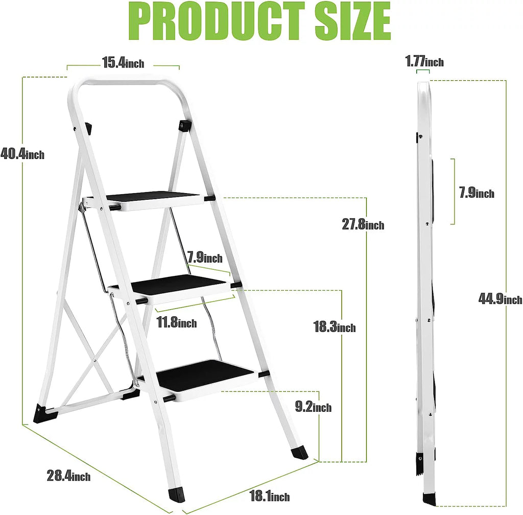 3-Step Folding Step Stool with Anti-Slip Pedal and Handrails M9472
