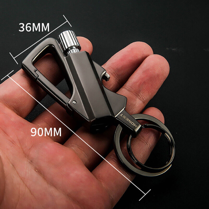 Metal Carabiner Bottle Opener Keychain Flint Fire Starter F94543