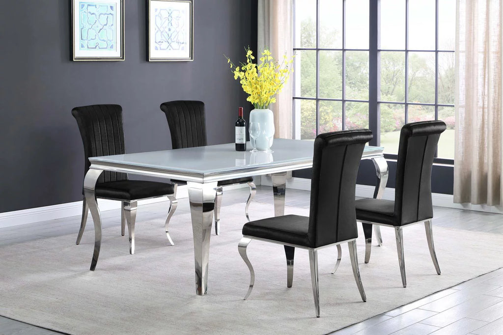 Rectangular Glass Top Dining Table White and Chrome D118470