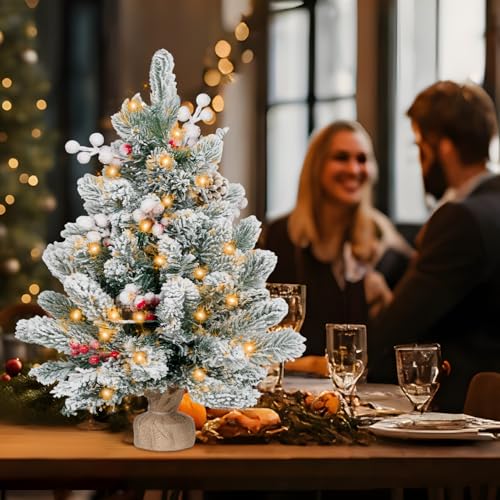 Flocked Artificial Mini Christmas Tree with Lights and Ornaments O8821