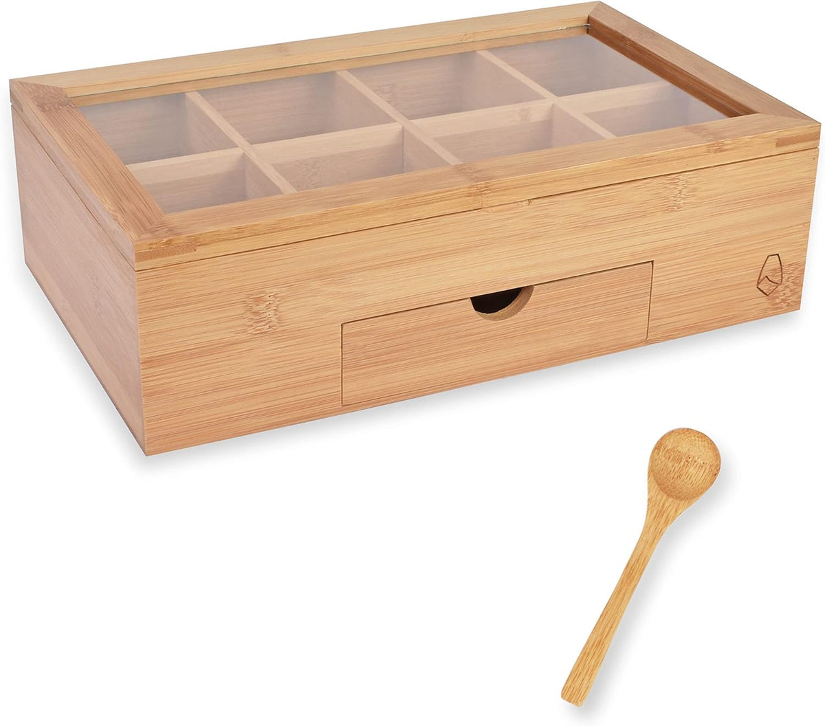 Bamboo Wood Tea Bag Storage Organizer with 8 Compartments and Drawer Q433