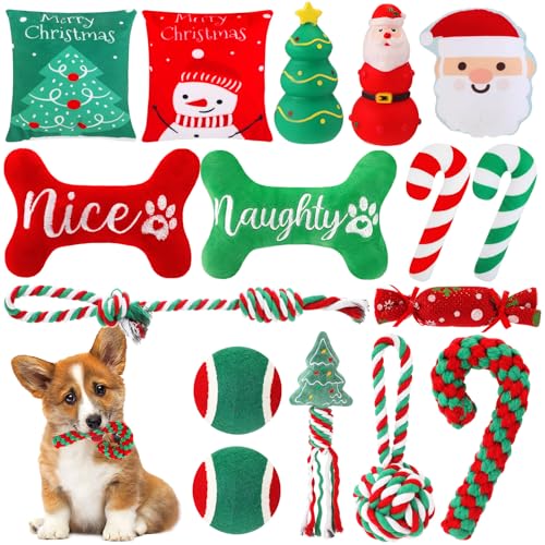 16 Pcs Christmas Dog Advent Calendar Squeaky Toys Candy Cane Interactive Ball Bones Chew Toy V7514