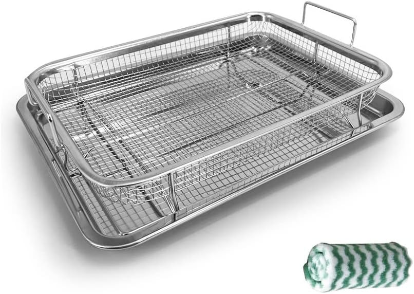Stainless Steel Air Fryer Basket Set with Crisper Tray and Pan Tray B188037
