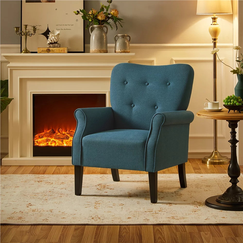 Navy Blue Upholstered Accent Chair with Wooden Leg N926971