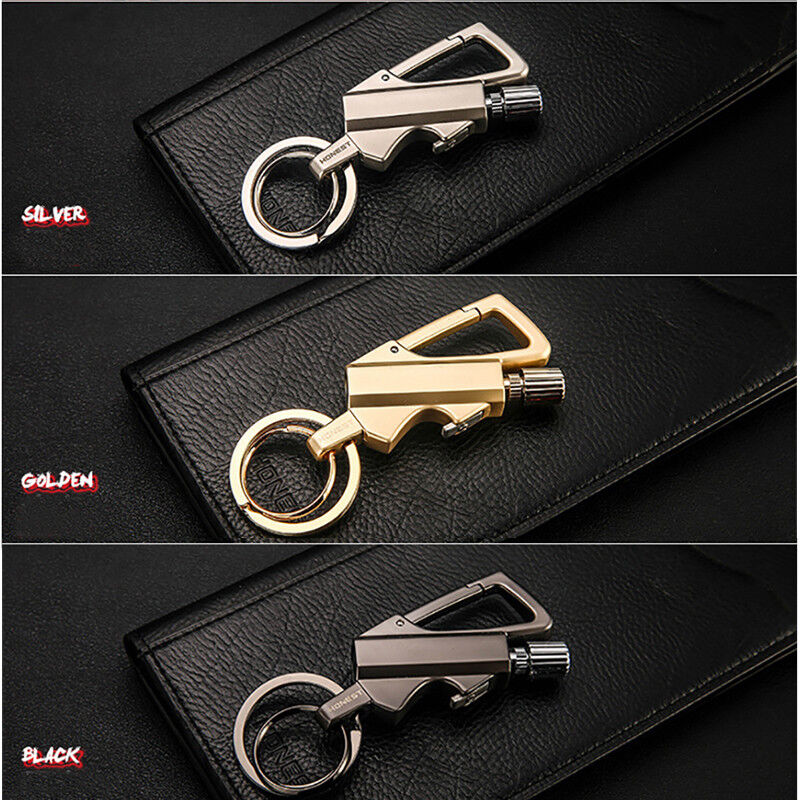 Metal Carabiner Bottle Opener Keychain Flint Fire Starter F94543