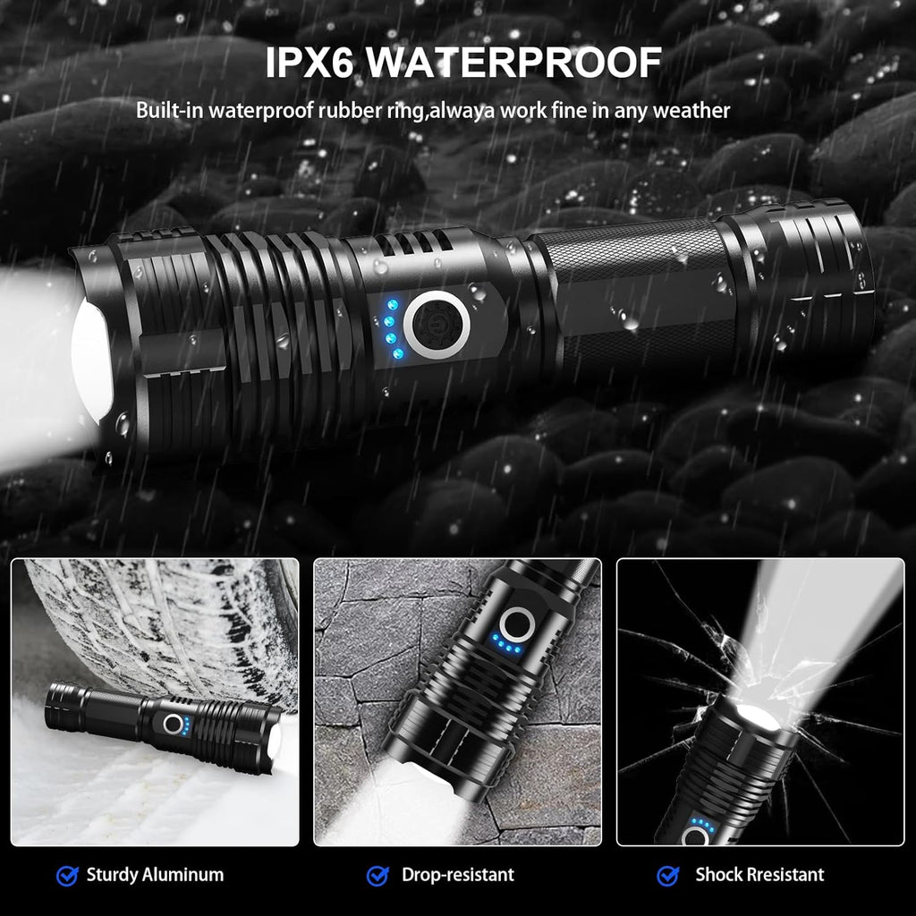 900,000 Lumens Rechargeable LED Flashlight with 5 Modes, Waterproof, 12 Hours Runtime (2 Pack) Z24361