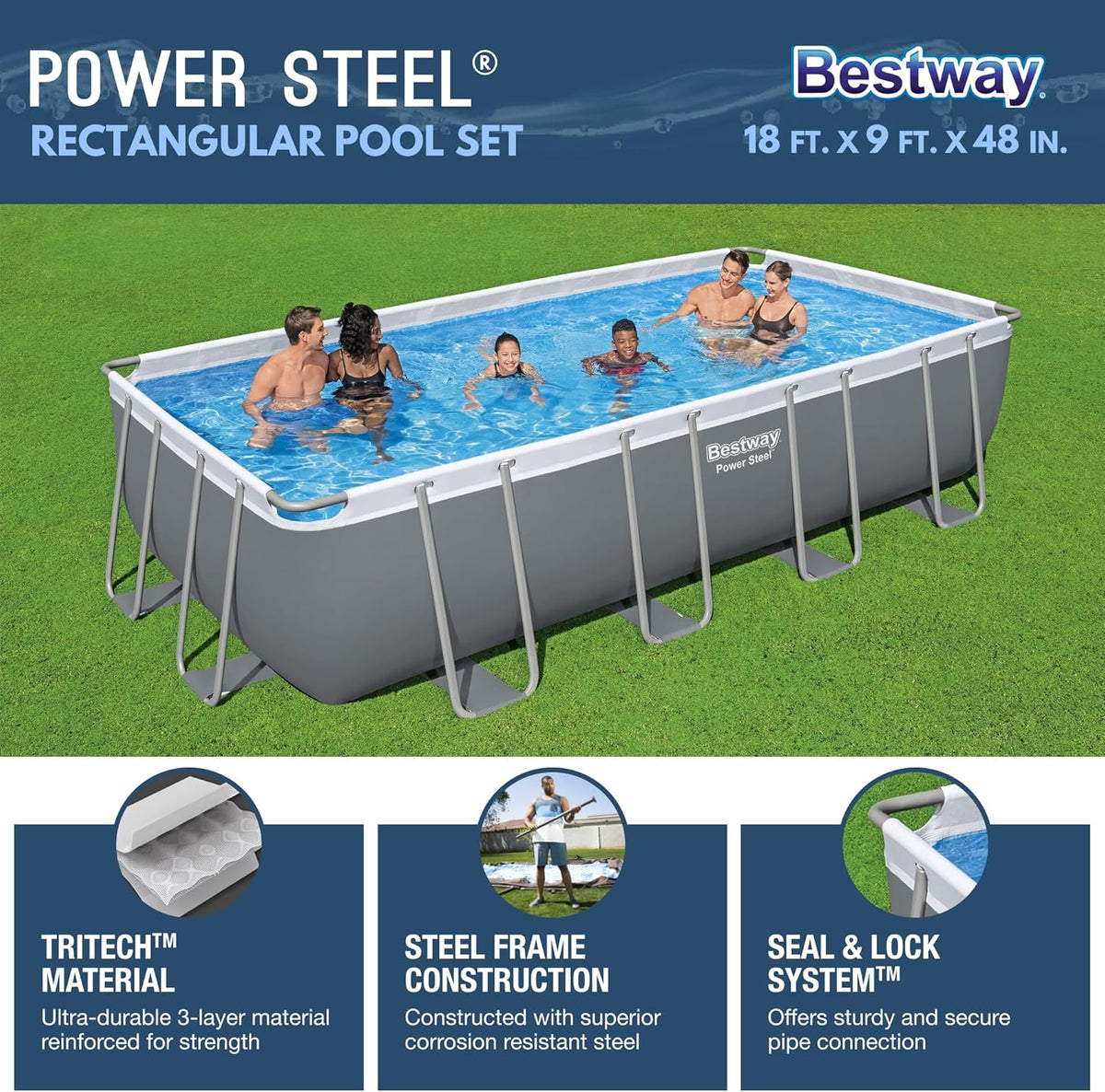 18' x 9' x 48" Rectangular Above Ground Swimming Pool Set with Sand Filter Pump H452758