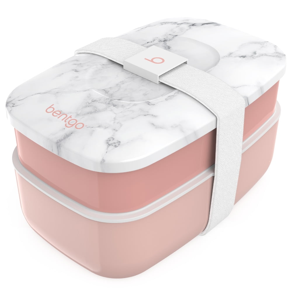 All-in-One Stackable Bento Lunch Box Container with 2 Stackable Containers, Plastic Utensil Set, and Nylon Sealing Strap A91648