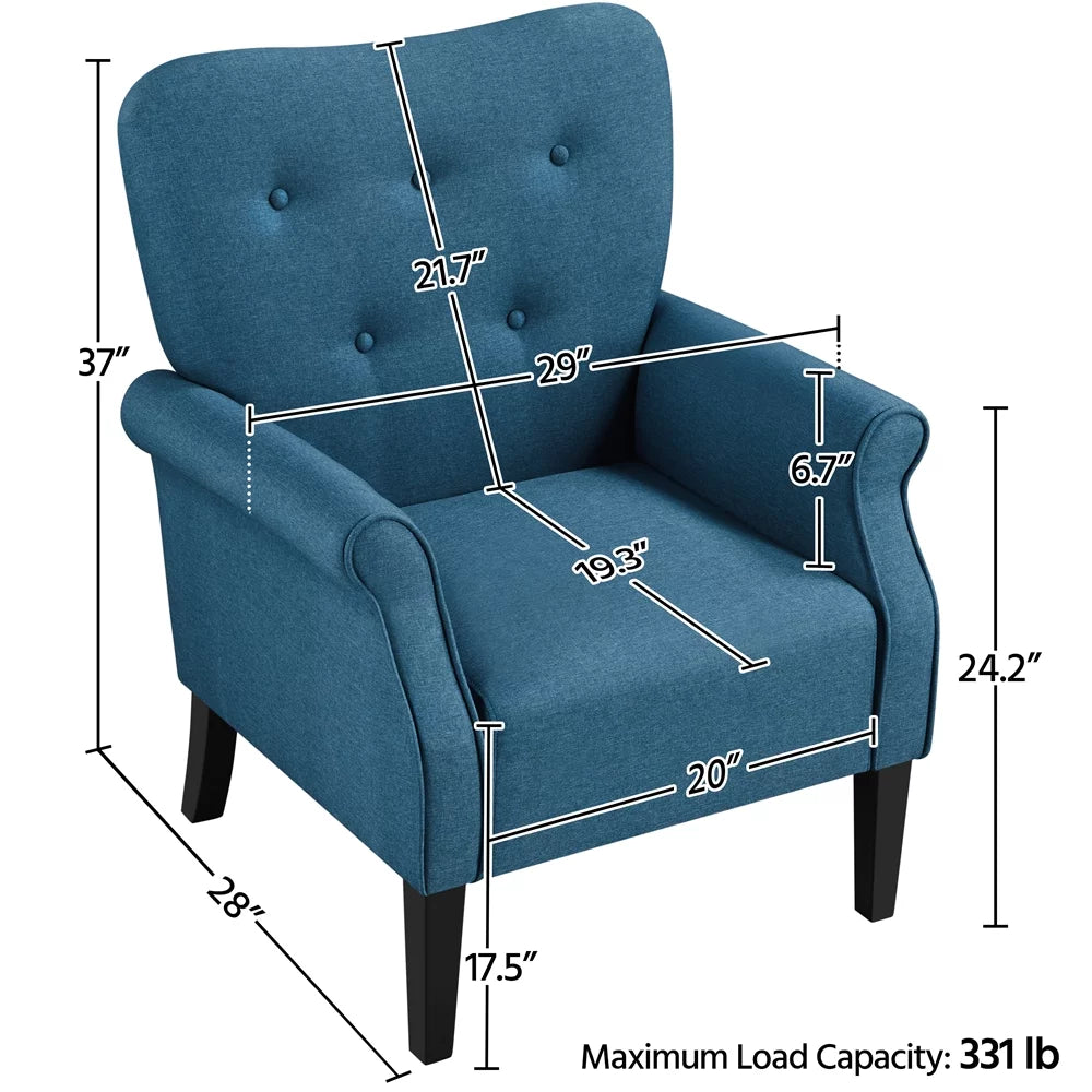 Navy Blue Upholstered Accent Chair with Wooden Leg N926971