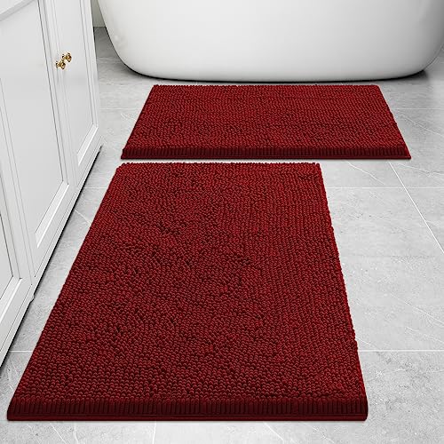 2 Piece Chenille Bath Mat Set (30" x 20"+24" x 16", Dark Grey) X903