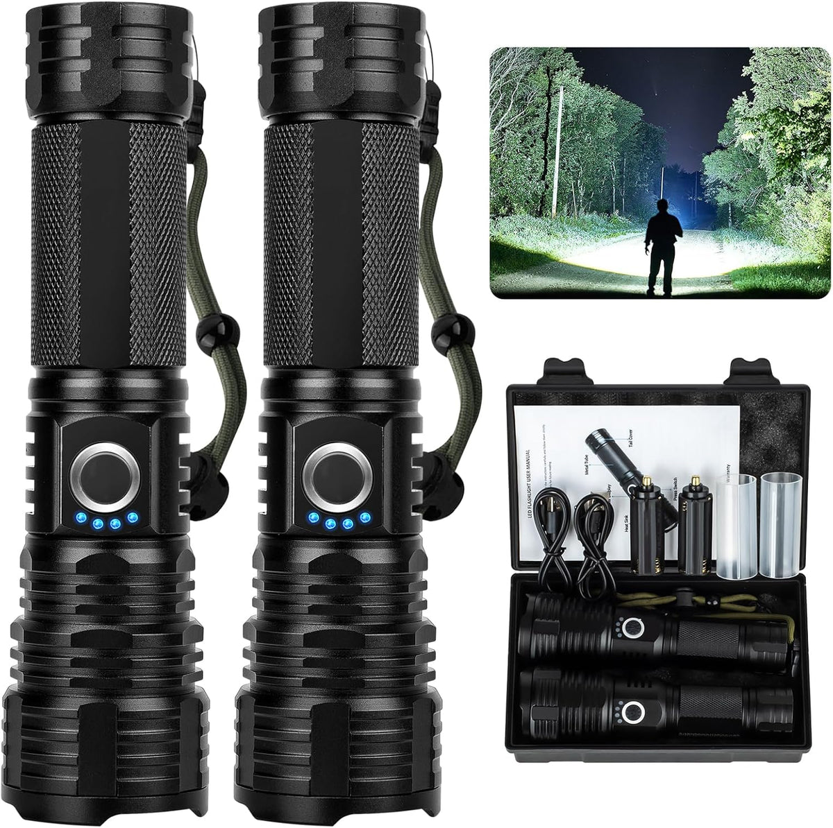 900,000 Lumens Rechargeable LED Flashlight with 5 Modes, Waterproof, 12 Hours Runtime (2 Pack) Z24361