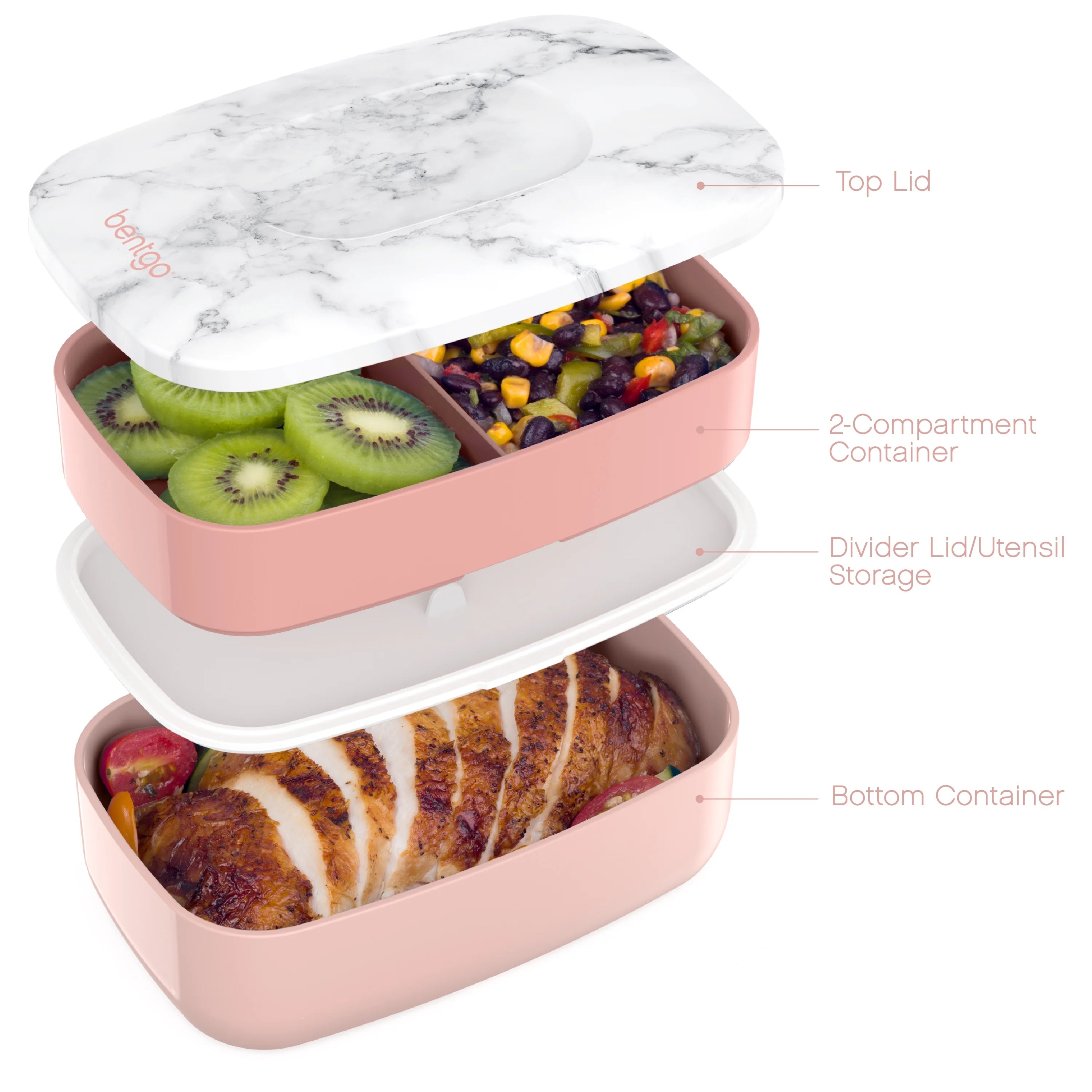 All-in-One Stackable Bento Lunch Box Container with 2 Stackable Containers, Plastic Utensil Set, and Nylon Sealing Strap A91648