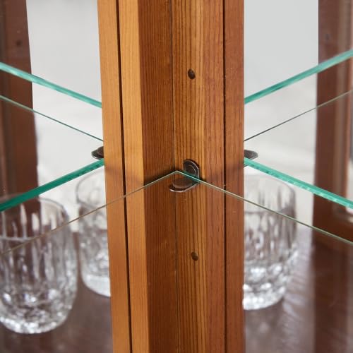 Corner Curio Cabinet with Tempered Glass Shelves, Mirrored Back, Cherry Q579