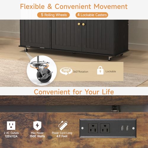 60" Kitchen Island with Power Outlet & Drop Leaf Q383030