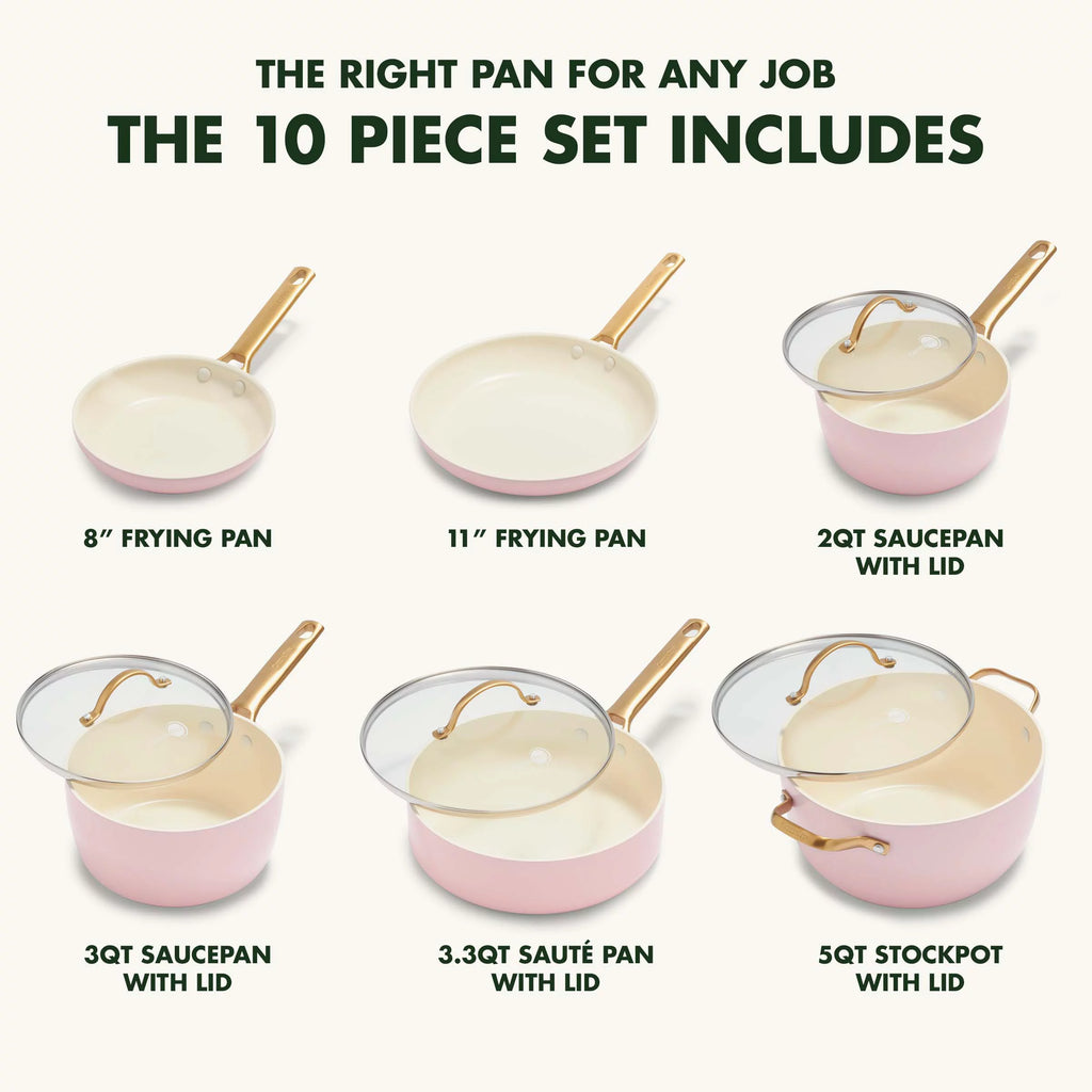 10 Pc Ceramic Nonstick Cookware Set, Blush Pink U8308