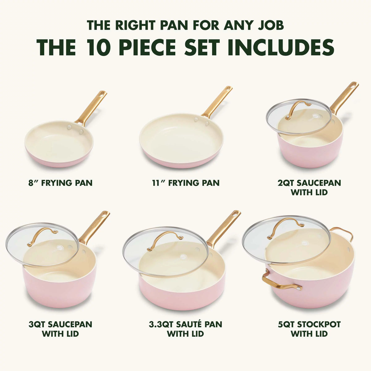 10 Pc Ceramic Nonstick Cookware Set, Blush Pink U8308