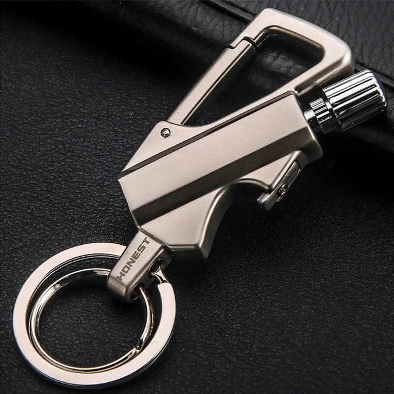 Metal Carabiner Bottle Opener Keychain Flint Fire Starter F94543