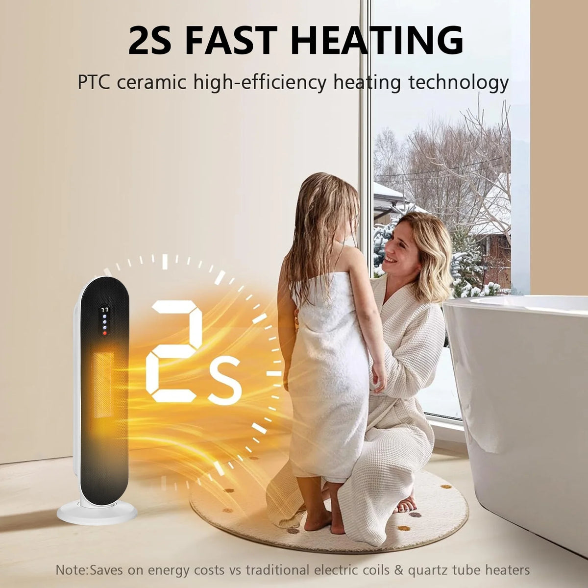 White Portable Electric Heater with Thermostat Timer H23392