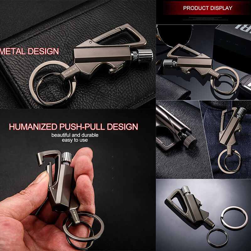 Metal Carabiner Bottle Opener Keychain Flint Fire Starter F94543