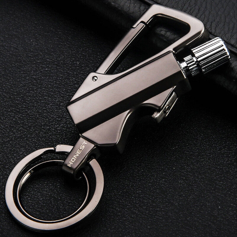 Metal Carabiner Bottle Opener Keychain Flint Fire Starter F94543