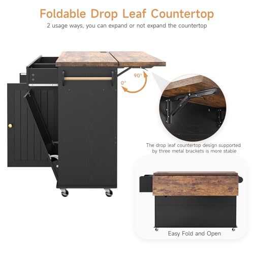 60" Kitchen Island with Power Outlet & Drop Leaf Q383030