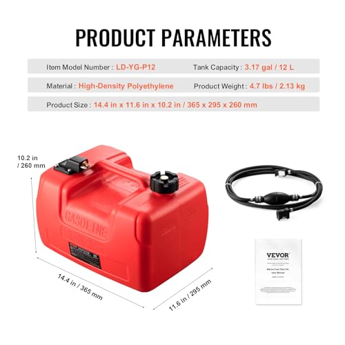 12 Gallon Portable Plastic Boat Fuel Tank T5652