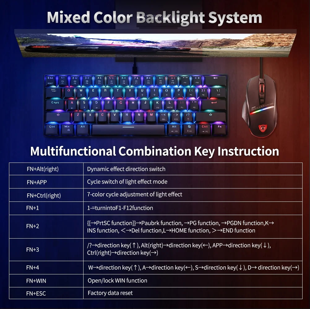 61 Keys RGB USB Mechanical Gaming Keyboard F72444