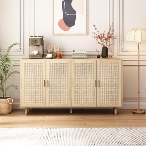 Natural Sideboard Cabinet with 4 Rattan Doors W182